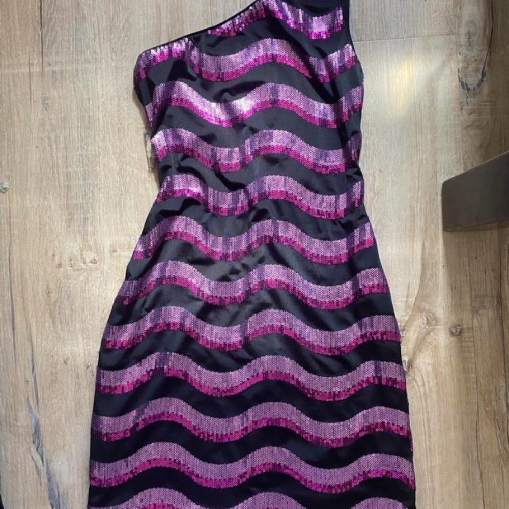 As U Wish Purple and Black Asymmetrical One Shoulder Cocktail Dress